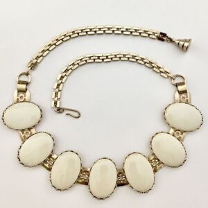 Vintage Collar Oval Off white Cabochons Bezel Setting Necklace 1033